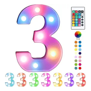 Colorful Light Up Number 3 with Remote