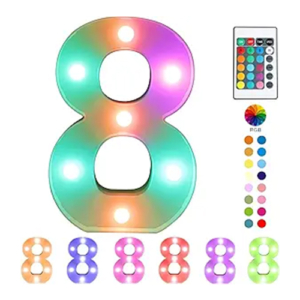 Colorful Light Up Number 8 with Remote